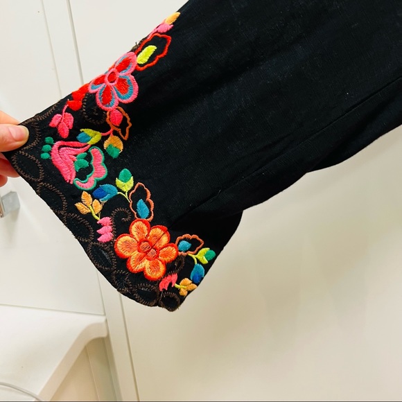 Misa Los Angeles Black Long Sleeve Butterfly Sleeve Blouse with Embroidery - Picture 3 of 4